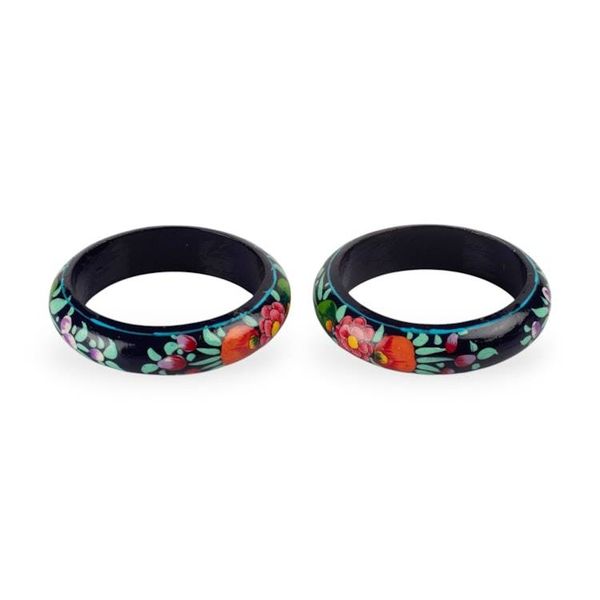 Alternate image for Floral Weeping Willow Wood Bangle Pair in Midnight Blue Hues Nocturne Flora