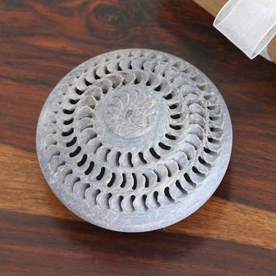 Primary image for Handcrafted Soapstone Decorative Box with Jali Pattern Jali Illusion
