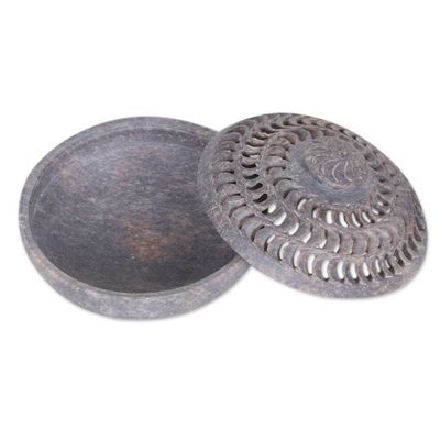 Alternate image for Handcrafted Soapstone Decorative Box with Jali Pattern Jali Illusion
