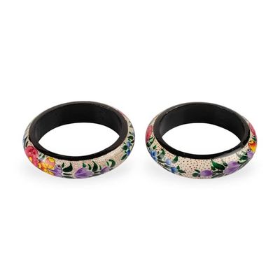 Alternate image for Hand-Painted Floral Weeping Willow Wood Bangle Bracelet Pair Spring Meadows