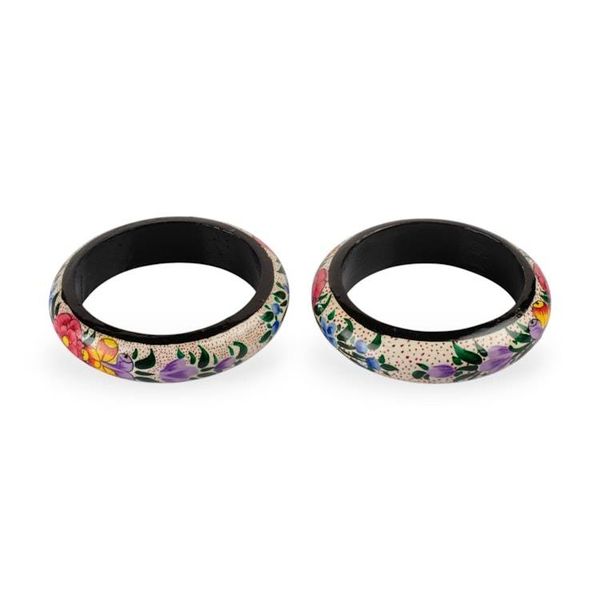 Alternate image for Hand-Painted Floral Weeping Willow Wood Bangle Bracelet Pair Spring Meadows