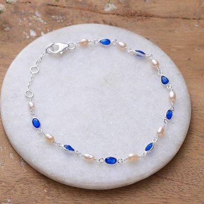 Alternate image for 2-Carat Cream Cultured Pearl and Blue Quartz Link Bracelet Blue Innocence