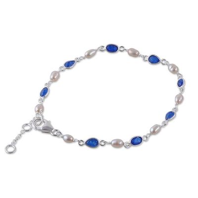 Alternate image for 2-Carat Cream Cultured Pearl and Blue Quartz Link Bracelet Blue Innocence