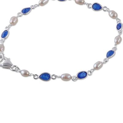 Alternate image for 2-Carat Cream Cultured Pearl and Blue Quartz Link Bracelet Blue Innocence