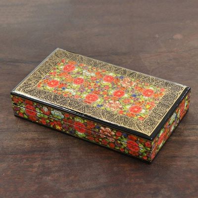 Alternate image for Floral Motif Papier Mache Decorative Box from India Floral Intricacy