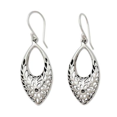 Alternate image for Sterling Silver Earrings from India with Flowers and Foliage Jali Blossoms