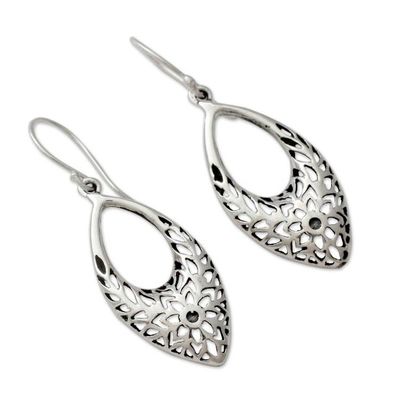 Alternate image for Sterling Silver Earrings from India with Flowers and Foliage Jali Blossoms