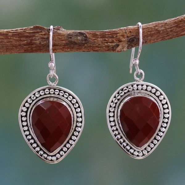 Alternate image for Faceted Red Jasper Dangle Earrings Facets of Fire