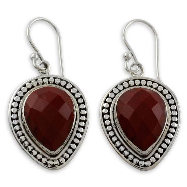 Alternate image for Faceted Red Jasper Dangle Earrings Facets of Fire