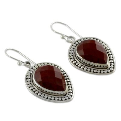 Alternate image for Faceted Red Jasper Dangle Earrings Facets of Fire