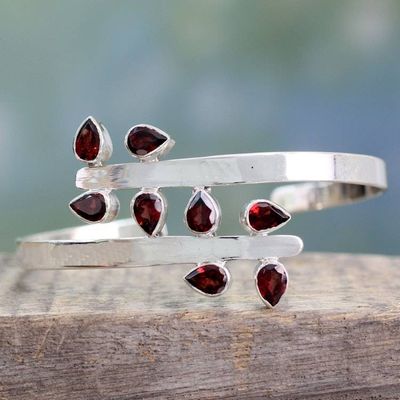 Alternate image for Sterling Silver Cuff Garnet Bracelet Modern Jewelry Red Forest Fern