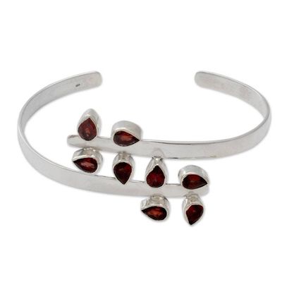 Alternate image for Sterling Silver Cuff Garnet Bracelet Modern Jewelry Red Forest Fern