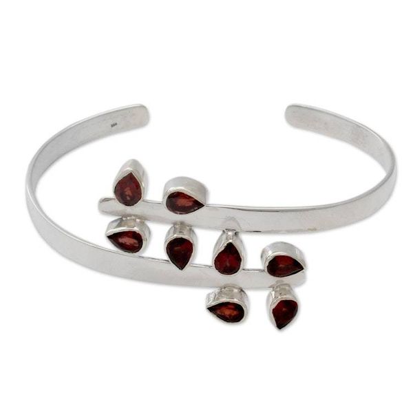 Alternate image for Sterling Silver Cuff Garnet Bracelet Modern Jewelry Red Forest Fern