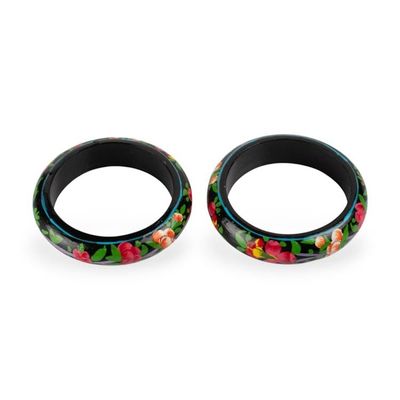 Alternate image for Spring-Patterned Weeping Willow Wood Bangle Pair in Black Twilight Blooms
