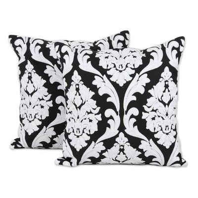 Alternate image for Vine Pattern Embroidered Cotton Cushion Covers Pair Glorious Midnight