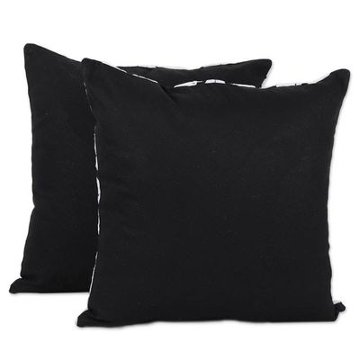 Alternate image for Vine Pattern Embroidered Cotton Cushion Covers Pair Glorious Midnight