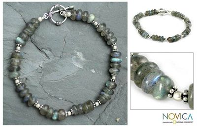 Alternate image for Hand Crafted Beaded Labradorite Bracelet Indian Rainbow