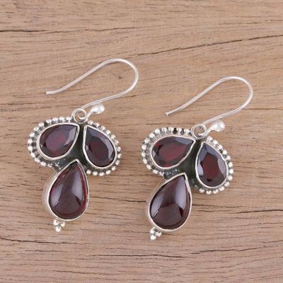 Alternate image for Garnet and Sterling Silver Dangle Earrings from India Droplet Trios