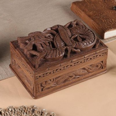 Alternate image for Hand Carved Wood Jewelry Box from India Lucky Dragon