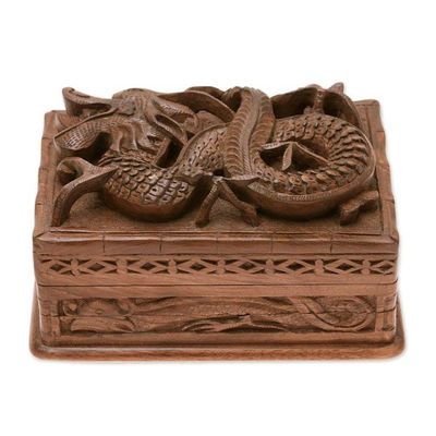 Alternate image for Hand Carved Wood Jewelry Box from India Lucky Dragon
