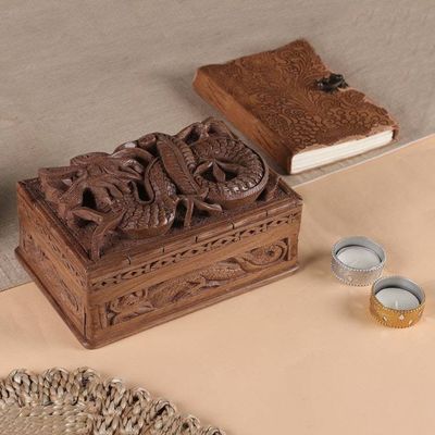 Alternate image for Hand Carved Wood Jewelry Box from India Lucky Dragon