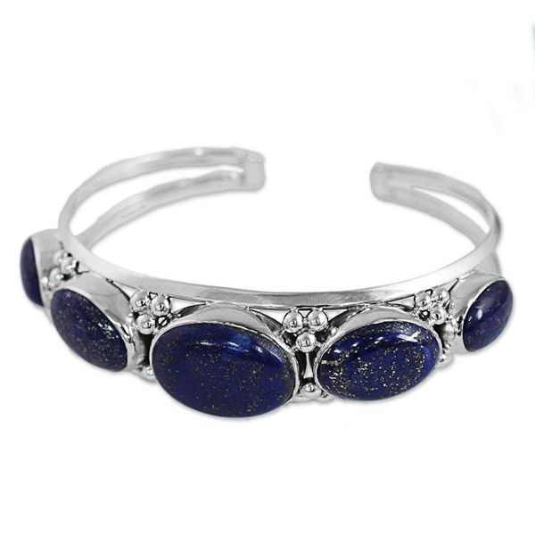 Alternate image for Lapis Lazuli Gemstone and Sterling Silver Cuff Bracelet Blue Allure