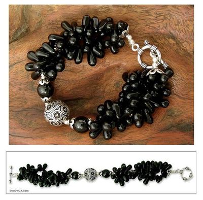 Alternate image for Artisan Crafted Black Onyx Torsade Bracelet with Silver Midnight Tears