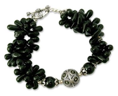 Alternate image for Artisan Crafted Black Onyx Torsade Bracelet with Silver Midnight Tears