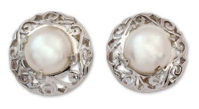 Alternate image for Pearl Earrings in Sterling Silver Indian Jewelry Collection Royal Reminiscence
