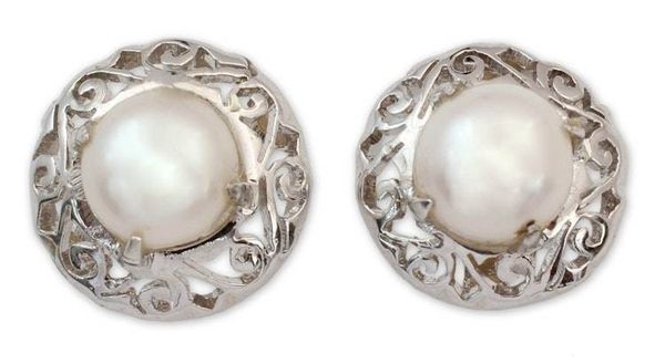 Alternate image for Pearl Earrings in Sterling Silver Indian Jewelry Collection Royal Reminiscence