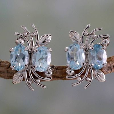 Alternate image for 4 Carat Blue Topaz and Sterling Silver Earrings Azure Treasure