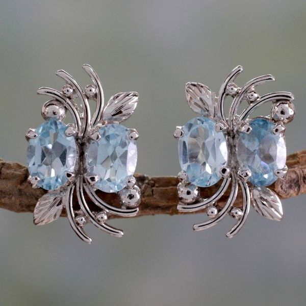Alternate image for 4 Carat Blue Topaz and Sterling Silver Earrings Azure Treasure