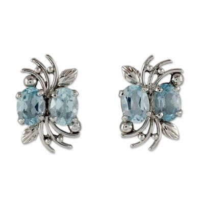 Alternate image for 4 Carat Blue Topaz and Sterling Silver Earrings Azure Treasure