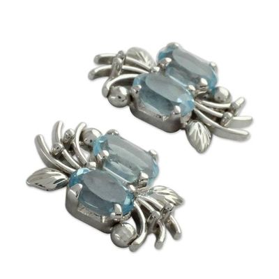 Alternate image for 4 Carat Blue Topaz and Sterling Silver Earrings Azure Treasure