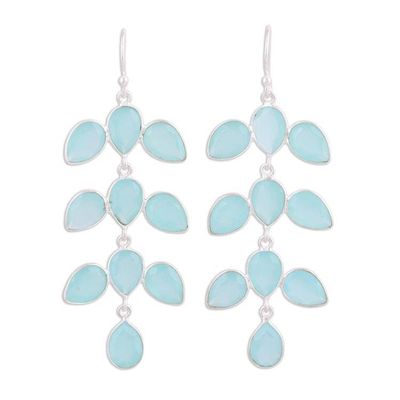 Alternate image for Long Aqua Blue Chalcedony Chandelier Earrings Leaf Cascade