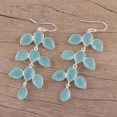 Alternate image for Long Aqua Blue Chalcedony Chandelier Earrings Leaf Cascade