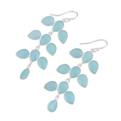 Alternate image for Long Aqua Blue Chalcedony Chandelier Earrings Leaf Cascade