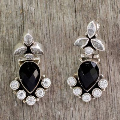 Alternate image for Onyx and Quartz Drop Earrings Midnight Dewdrops