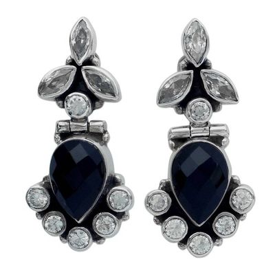 Alternate image for Onyx and Quartz Drop Earrings Midnight Dewdrops