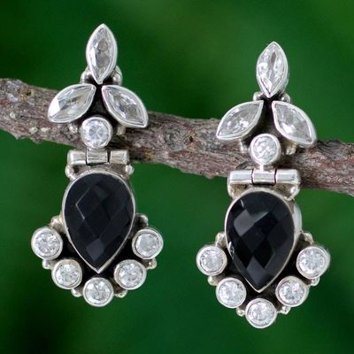 Alternate image for Onyx and Quartz Drop Earrings Midnight Dewdrops
