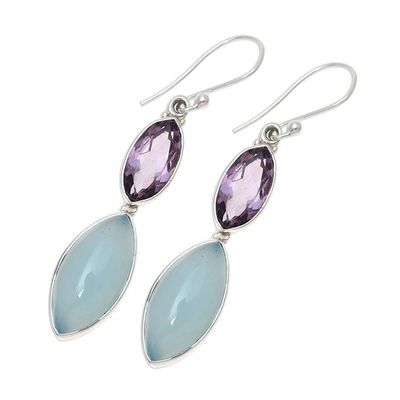 Alternate image for Sterling Silver Blue Chalcedony Amethyst Dangle Earrings Luxurious Glow