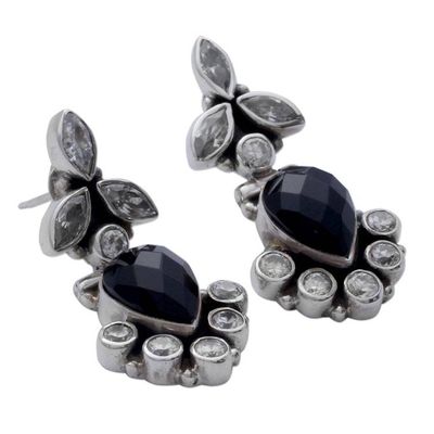 Alternate image for Onyx and Quartz Drop Earrings Midnight Dewdrops