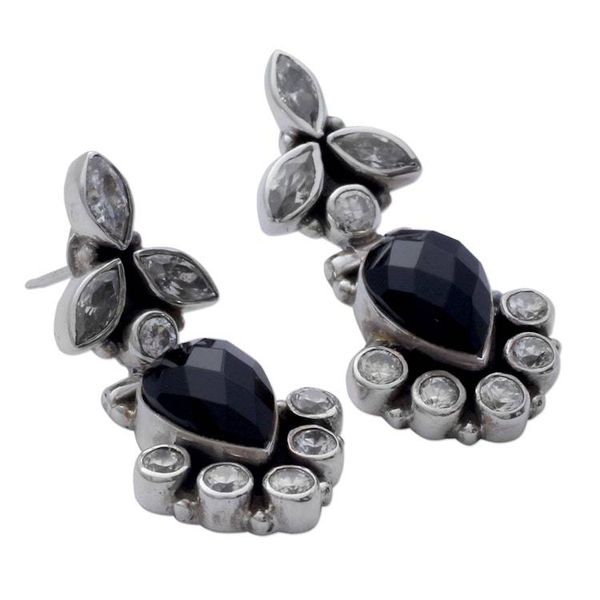 Alternate image for Onyx and Quartz Drop Earrings Midnight Dewdrops