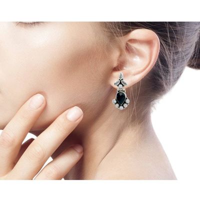 Alternate image for Onyx and Quartz Drop Earrings Midnight Dewdrops