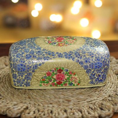 Alternate image for Hand-Painted Floral-Themed Wood Papier Mache Decorative Box Blue Kashmir