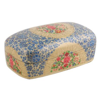 Alternate image for Hand-Painted Floral-Themed Wood Papier Mache Decorative Box Blue Kashmir