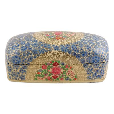 Alternate image for Hand-Painted Floral-Themed Wood Papier Mache Decorative Box Blue Kashmir