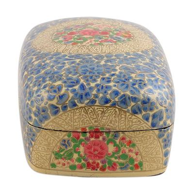 Alternate image for Hand-Painted Floral-Themed Wood Papier Mache Decorative Box Blue Kashmir