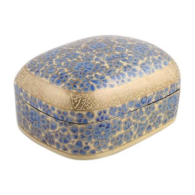 Alternate image for Hand-Painted Blue Wood Papier Mache Floral Decorative Box Blue Garden