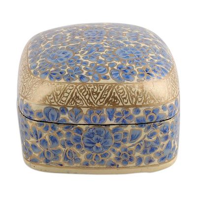 Alternate image for Hand-Painted Blue Wood Papier Mache Floral Decorative Box Blue Garden